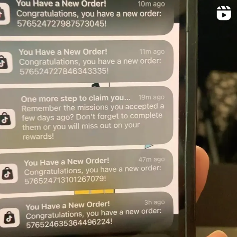 order notifications popping up